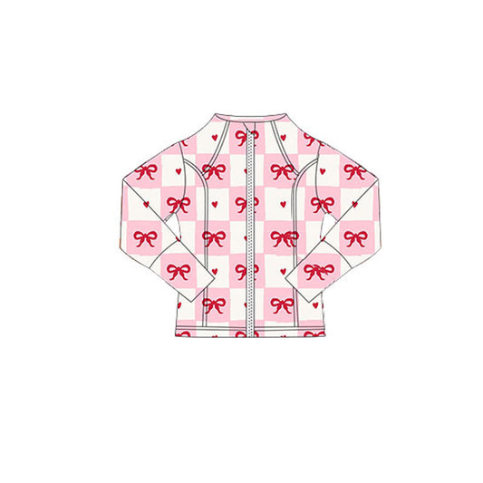 10.18 GT1343 Pre order No Moq Yoga fabric Baby Girls Pink Bows Hearts Checked Valentine Yoga Zipper Jackets Top