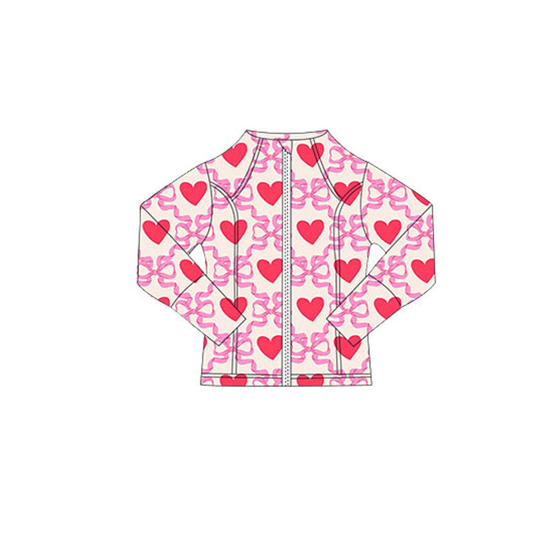 10.18 GT1344 Pre order No Moq Yoga fabric Baby Girls Pink Bows Hearts Plaid Valentine Yoga Zipper Jackets Top