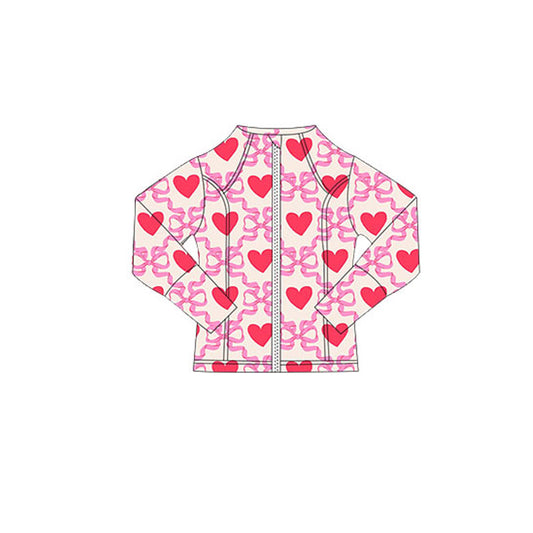 10.18 GT1344 Pre order No Moq Yoga fabric Baby Girls Pink Bows Hearts Plaid Valentine Yoga Zipper Jackets Top