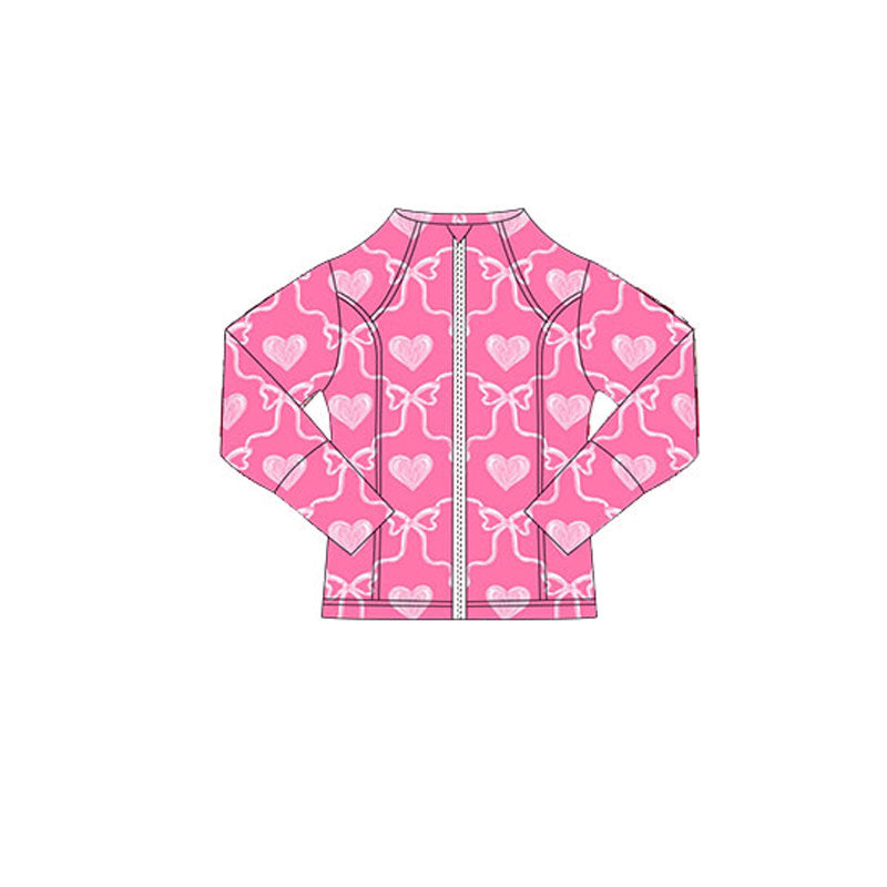 10.18 GT1346 Pre order No Moq Yoga fabric Baby Girls Pink Bows Hearts Plaid Valentine Yoga Zipper Jackets Top