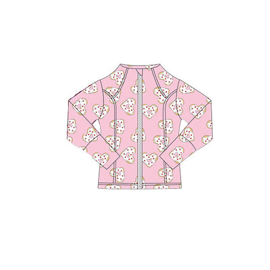 10.18 GT1348 Pre order No Moq Yoga fabric Baby Girls Pink Hearts Donuts Valentine Yoga Zipper Jackets Top