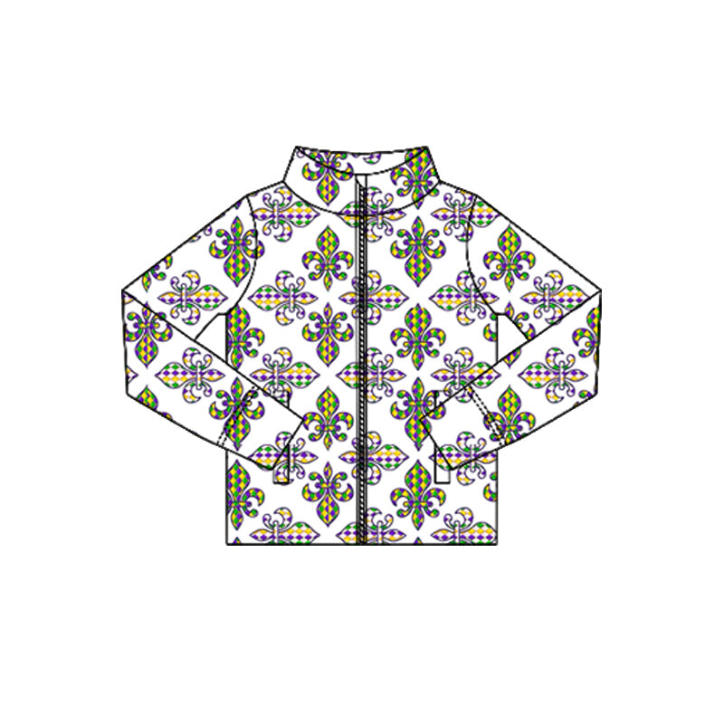 10.18 GT1349 Pre order No Moq Yoga fabric Baby Girls Anchors Plaid Mardigras Yoga Zipper Jackets Top