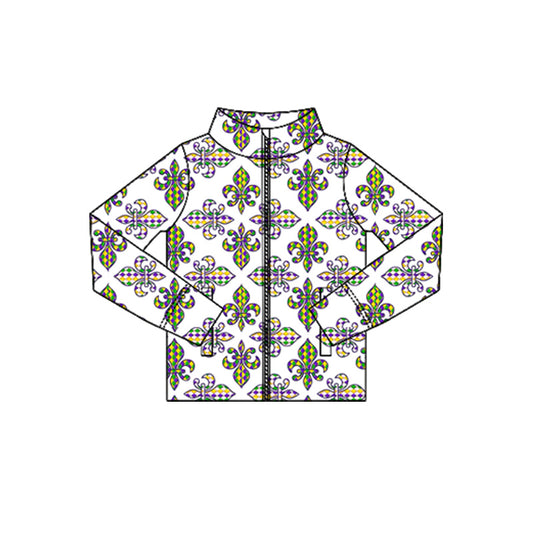 10.18 GT1349 Pre order No Moq Yoga fabric Baby Girls Anchors Plaid Mardigras Yoga Zipper Jackets Top