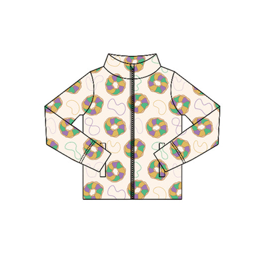10.18 GT1352 Pre order No Moq Yoga fabric Baby Girls Mardigras Donuts Lights Yoga Zipper Jackets Top