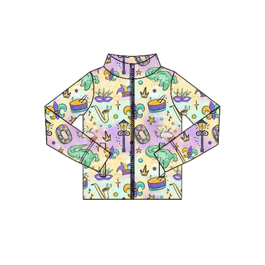 10.18 GT1355 Pre order No Moq Yoga fabric Baby Girls Mardigras Anchors Crocodiles Yoga Zipper Jackets Top