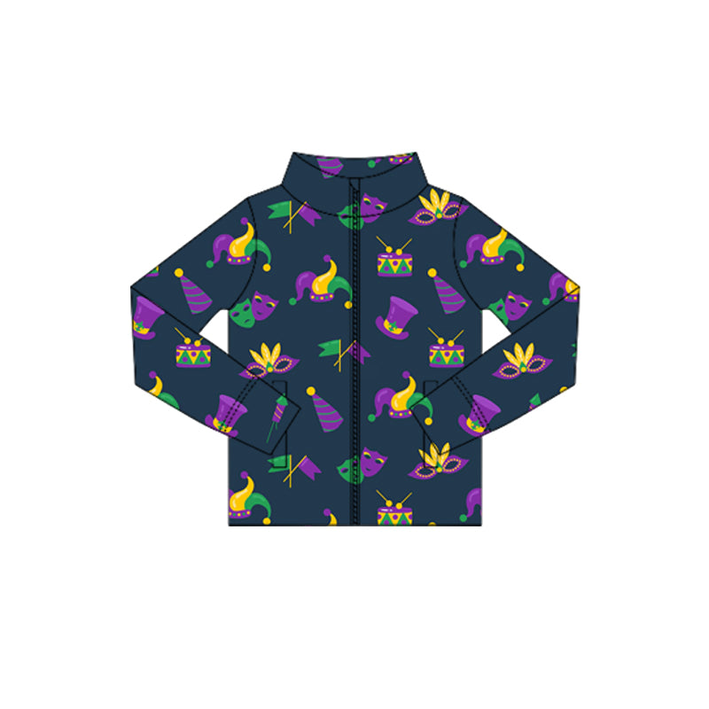 10.18 GT1356 Pre order No Moq Yoga fabric Baby Girls Mardigras Anchors Masks Yoga Zipper Jackets Top