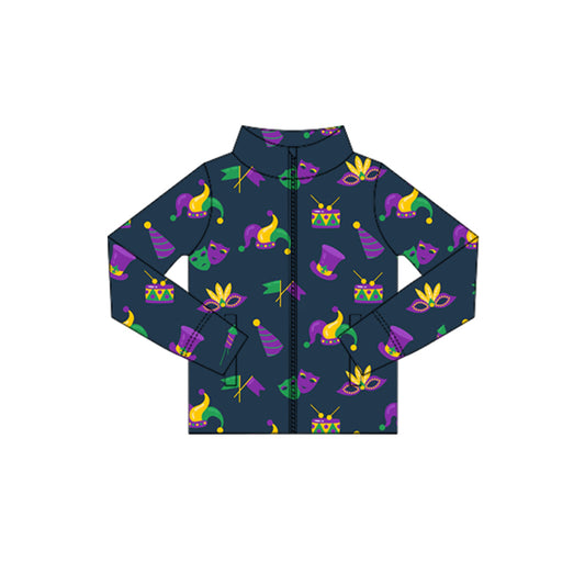 10.18 GT1356 Pre order No Moq Yoga fabric Baby Girls Mardigras Anchors Masks Yoga Zipper Jackets Top