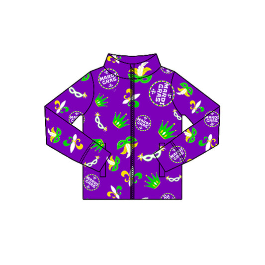 10.18 GT1357 Pre order No Moq Yoga fabric Baby Girls Mardigras Anchors Masks Yoga Zipper Jackets Top