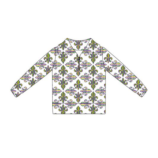 10.18 GT1359 Pre order No Moq Yoga fabric Baby Girls Mardigras Anchors Plaid Yoga Zipper Pullovers Top