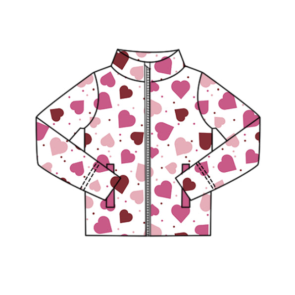 10.21 GT1370 Pre order No Moq Yoga fabric Baby Girls Pink Hearts Polka Dots Yoga Zipper Pockets Valentine Jackets
