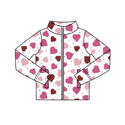 10.21 GT1370 Pre order No Moq Yoga fabric Baby Girls Pink Hearts Polka Dots Yoga Zipper Pockets Valentine Jackets