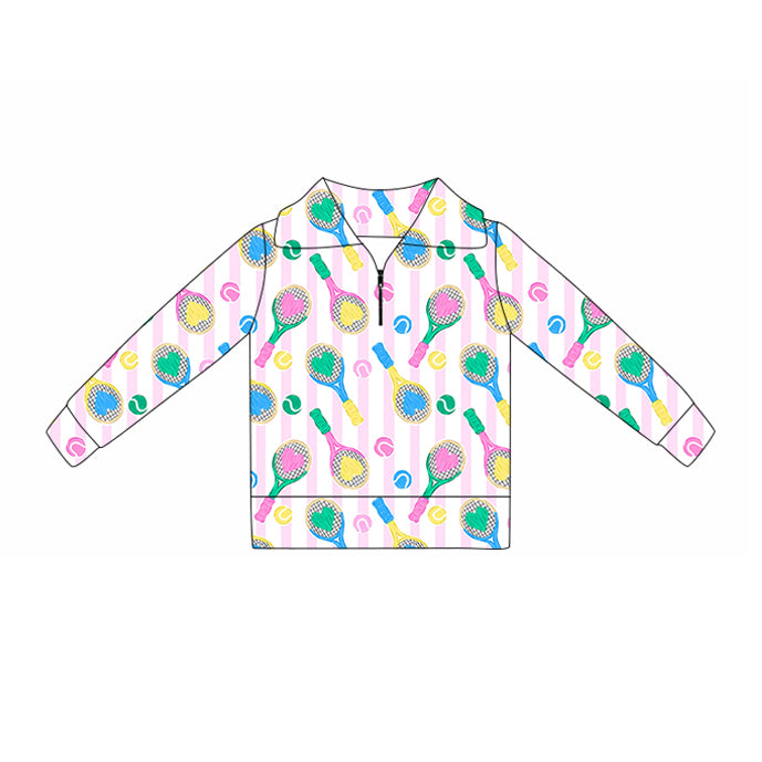 10.21 GT1372 Pre order No Moq Yoga fabric Baby Girls Pink Stripe Tennis Hearts Valentine Yoga Zipper Pullovers Top