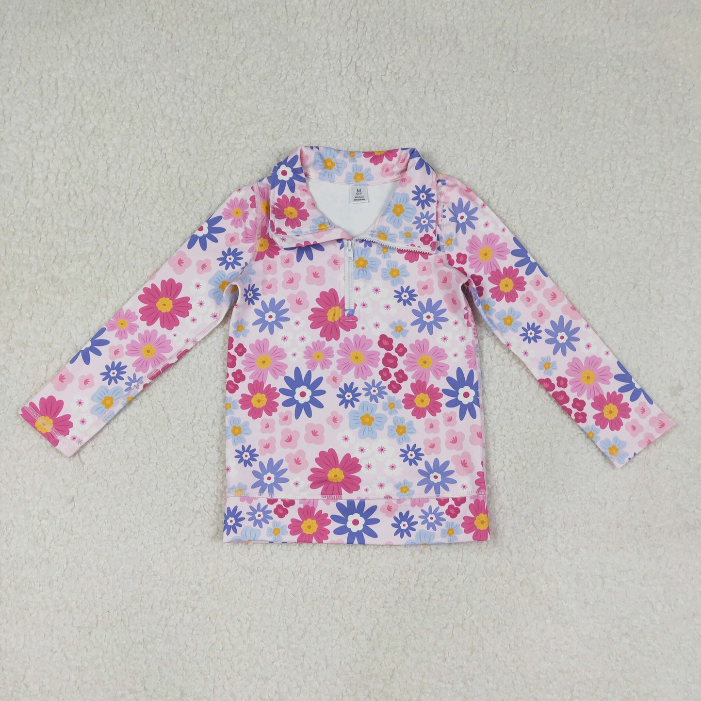 12.9 RTS NO MOQ （In stock）GT1373 Baby Girls Pink Blue Daisy Flowers Yoga Active Zipper Pullovers Top
