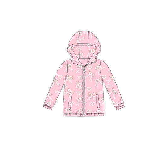 10.21 GT1376 Pre order No Moq Baby Girls Pink Bows Hearts Pockets Valentine Zipper Hoodies Jackets