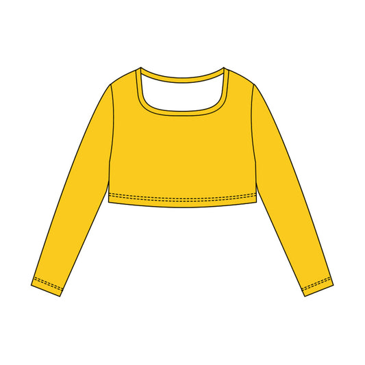 10.30 GT1382 Pre order No Moq Yoga fabric Baby Girls Yellow Long Sleeve Yoga T-shirts Top