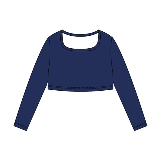 10.30 GT1383 Pre order No Moq Yoga fabric Baby Girls Navy Long Sleeve Yoga T-shirts Top
