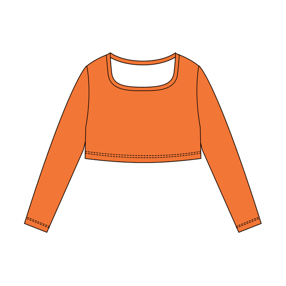 10.30 GT1384 Pre order No Moq Yoga fabric Baby Girls Orange Long Sleeve Yoga T-shirts Top