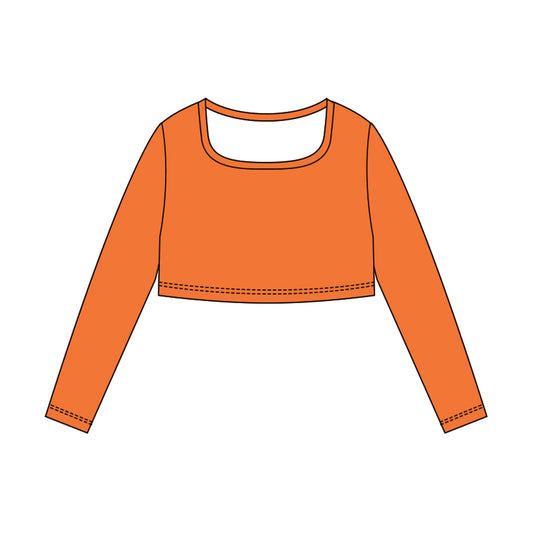 10.30 GT1384 Pre order No Moq Yoga fabric Baby Girls Orange Long Sleeve Yoga T-shirts Top