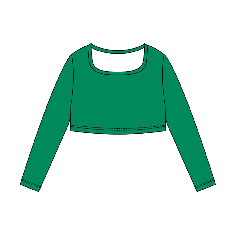 10.30 GT1385 Pre order No Moq Yoga fabric Baby Girls Green Long Sleeve Yoga T-shirts Top