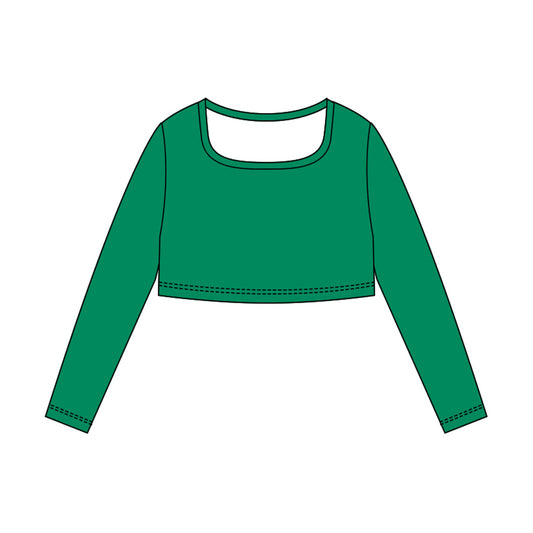 10.30 GT1385 Pre order No Moq Yoga fabric Baby Girls Green Long Sleeve Yoga T-shirts Top