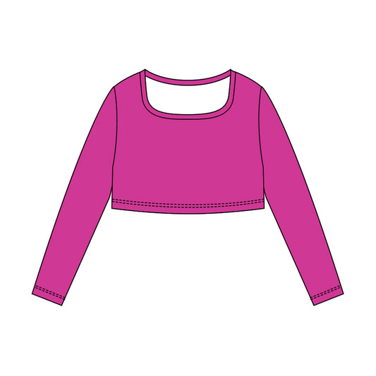 10.30 GT1388 Pre order No Moq Yoga fabric Baby Girls Hot Pink Long Sleeve Yoga T-shirts Top