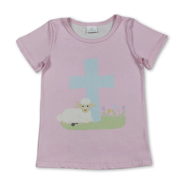 RTS Sibling Baby Girls Short Sleeve Flowers Cross Rabbits Eggs Easter T-shirts Tops