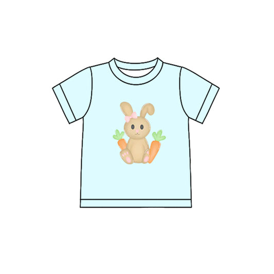 10.27 (Pre Order) No moq GT1395 PRE-ORDER Baby Girls Aqua Short Sleeve Rabbits Carrots Easter T-shirts Top