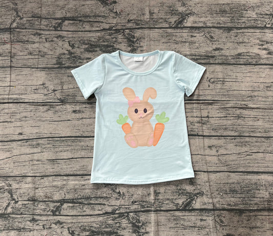 11.10 GT1395 Sample No Moq Baby Girls Aqua Short Sleeve Rabbits Carrots Easter T-shirts Top