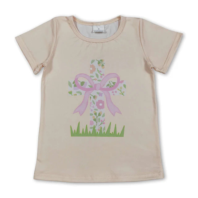 RTS Sibling Baby Girls Short Sleeve Flowers Cross Rabbits Eggs Easter T-shirts Tops