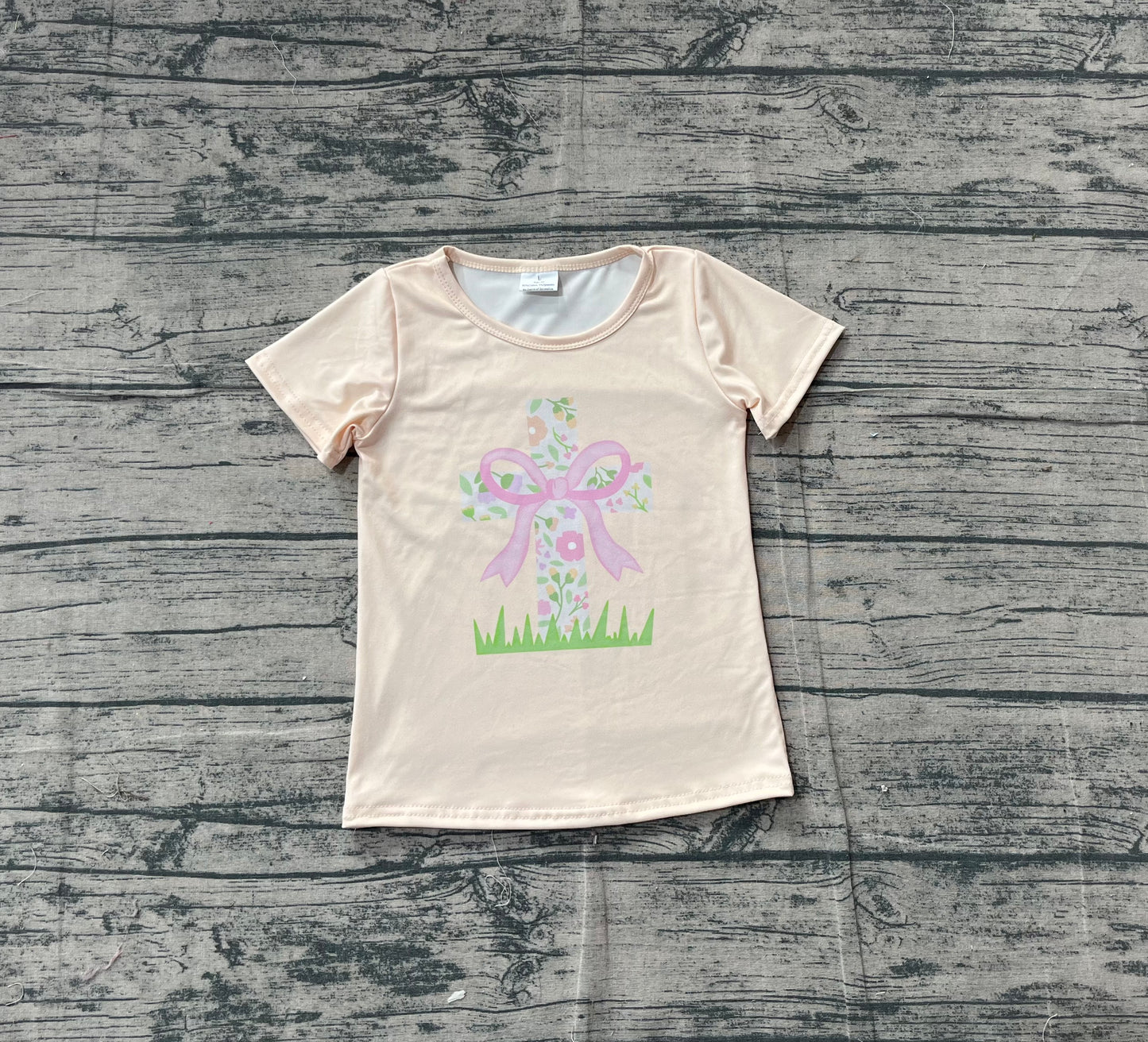 11.10 GT1397 Sample No Moq Baby Girls Yellow Short Sleeve Flowers Cross Easter T-shirts Top