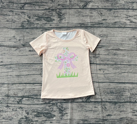 11.10 GT1397 Sample No Moq Baby Girls Yellow Short Sleeve Flowers Cross Easter T-shirts Top