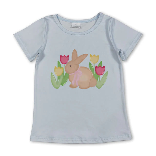RTS Sibling Baby Girls Short Sleeve Flowers Cross Rabbits Eggs Easter T-shirts Tops