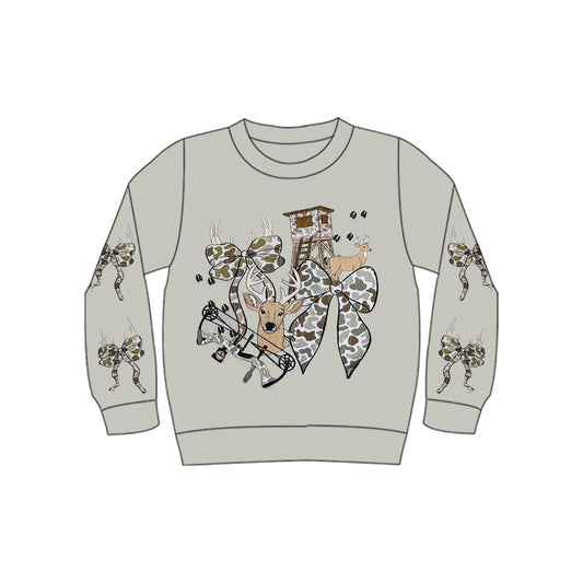 10.28 GT1399 Pre order No Moq Baby Boys Grey Long Sleeve Camo Bows Deer Hunting T-shirts Top