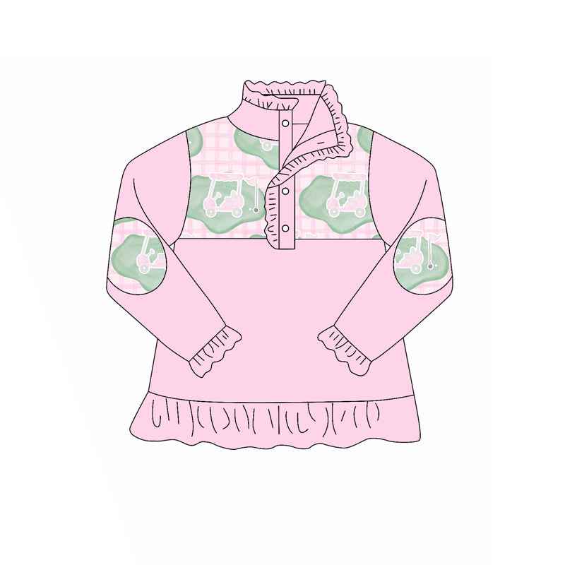 10.31 GT1402 Pre order No Moq Baby Girls Pink Checked Golf Flags Button Polo Shirts Top