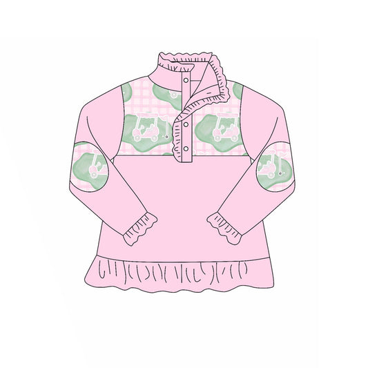 10.31 GT1402 Pre order No Moq Baby Girls Pink Checked Golf Flags Button Polo Shirts Top