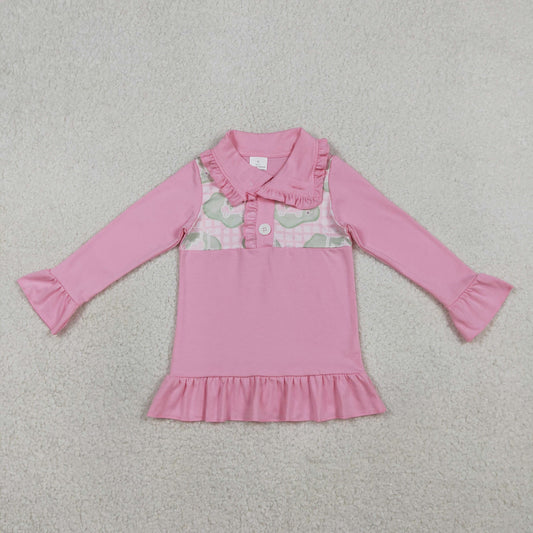 1.21 RTS NO MOQ （In stock）GT1402 Baby Girls Pink Checked Golf Flags Button Polo Shirts Top
