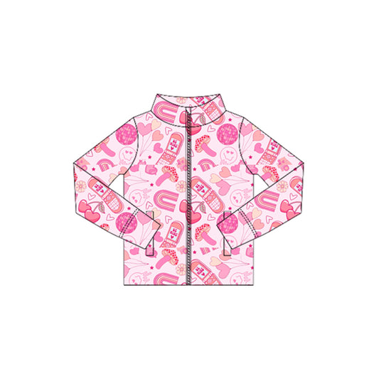11.4 GT1416 Pre order No Moq Yoga fabric Baby Girls Long Sleeve Heart Balloons Zipper Pockets Valentine Yoga Jackets Top
