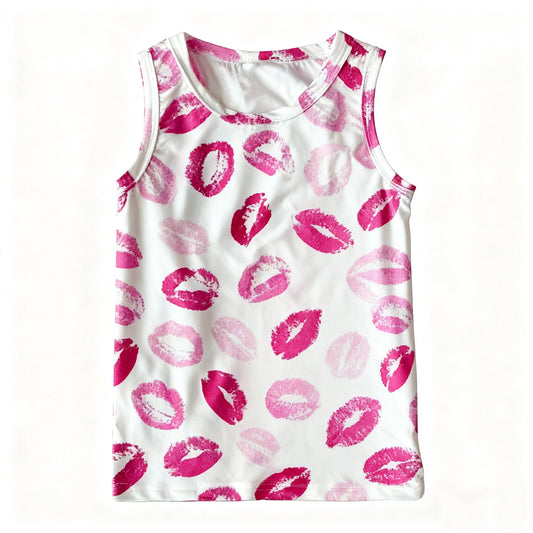 11.5 GT1419 Pre order No Moq Baby Girls Sleeveless Pink Mouths Valentine Vests T-shirts Top