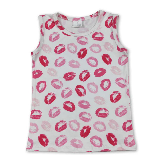 5.26 RTS NO MOQ （In stock）GT1419+SS0587 Sleeveless lips kids girls Valentine's shirt with activewear summer yoga shorts