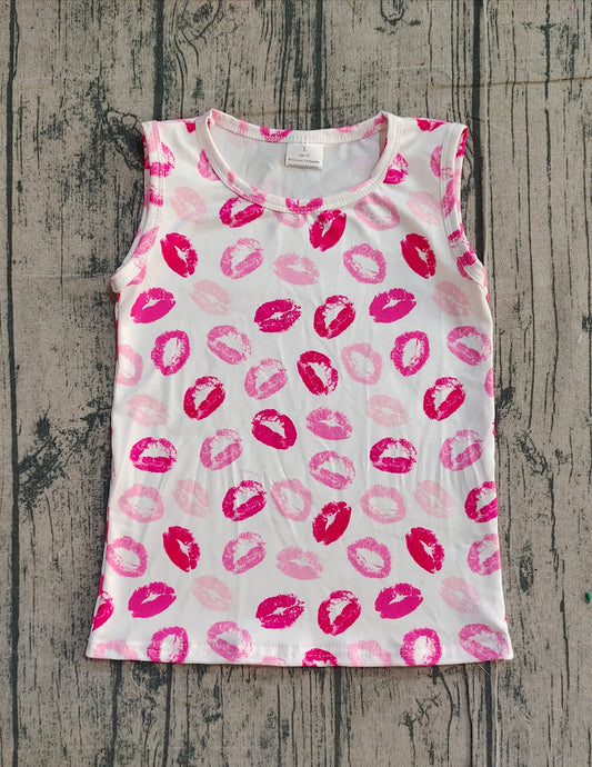 12.11 GT1419 Sample No Moq Baby Girls Sleeveless Pink Mouths Valentine Vests T-shirts Top