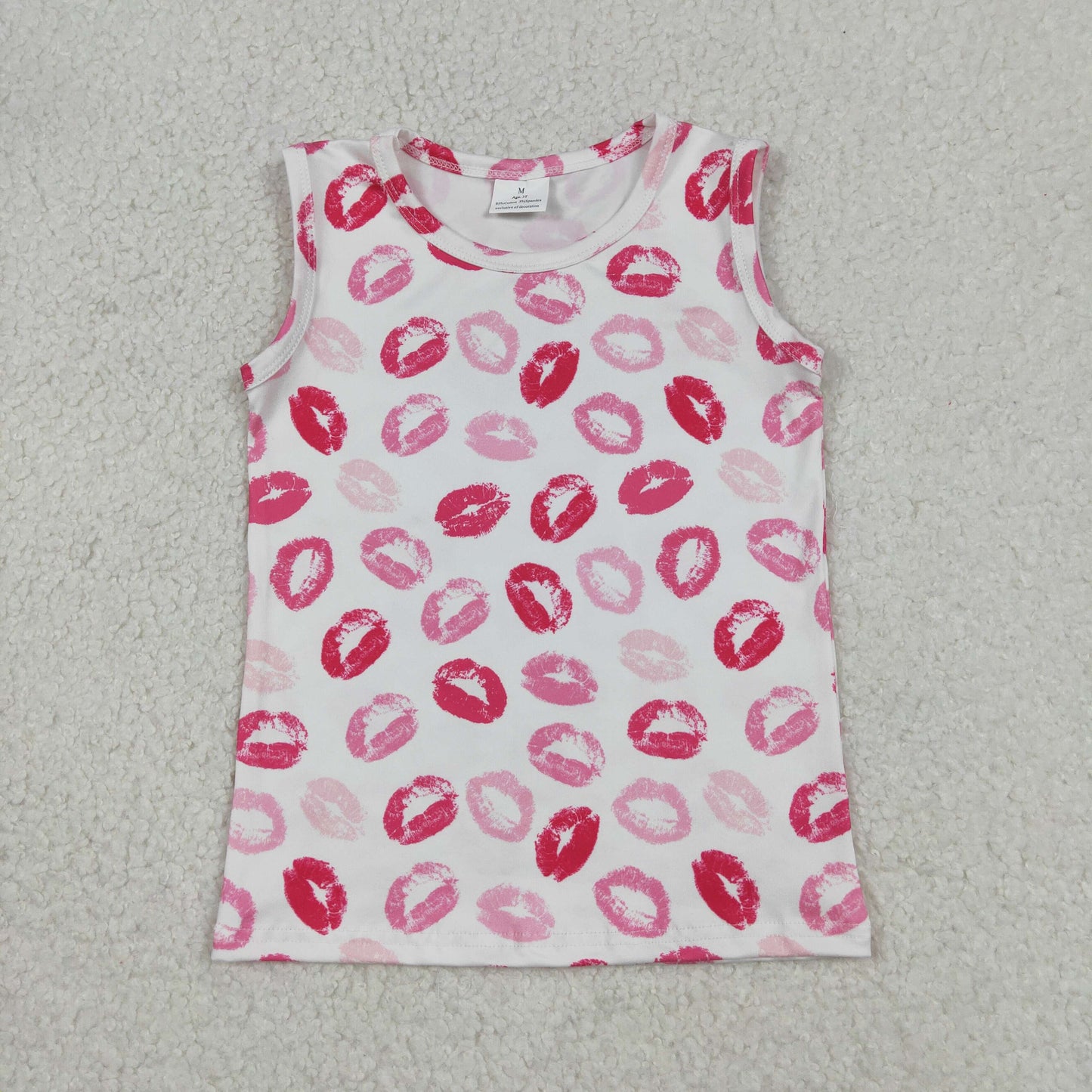 12.23 RTS NO MOQ （In stock）GT1419 Baby Girls Sleeveless Pink Mouths Valentines Vest Tops