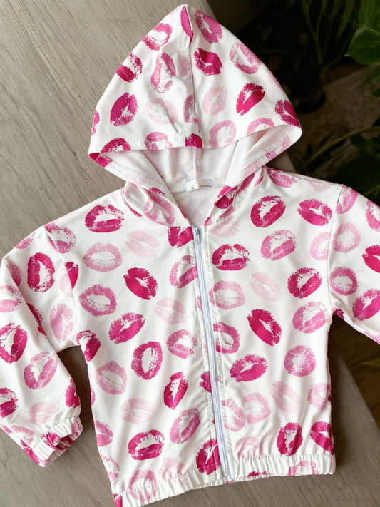 11.5 GT1420 Pre order No Moq Baby Girls Pink Mouths Valentine Zipper Hoodies Jacket
