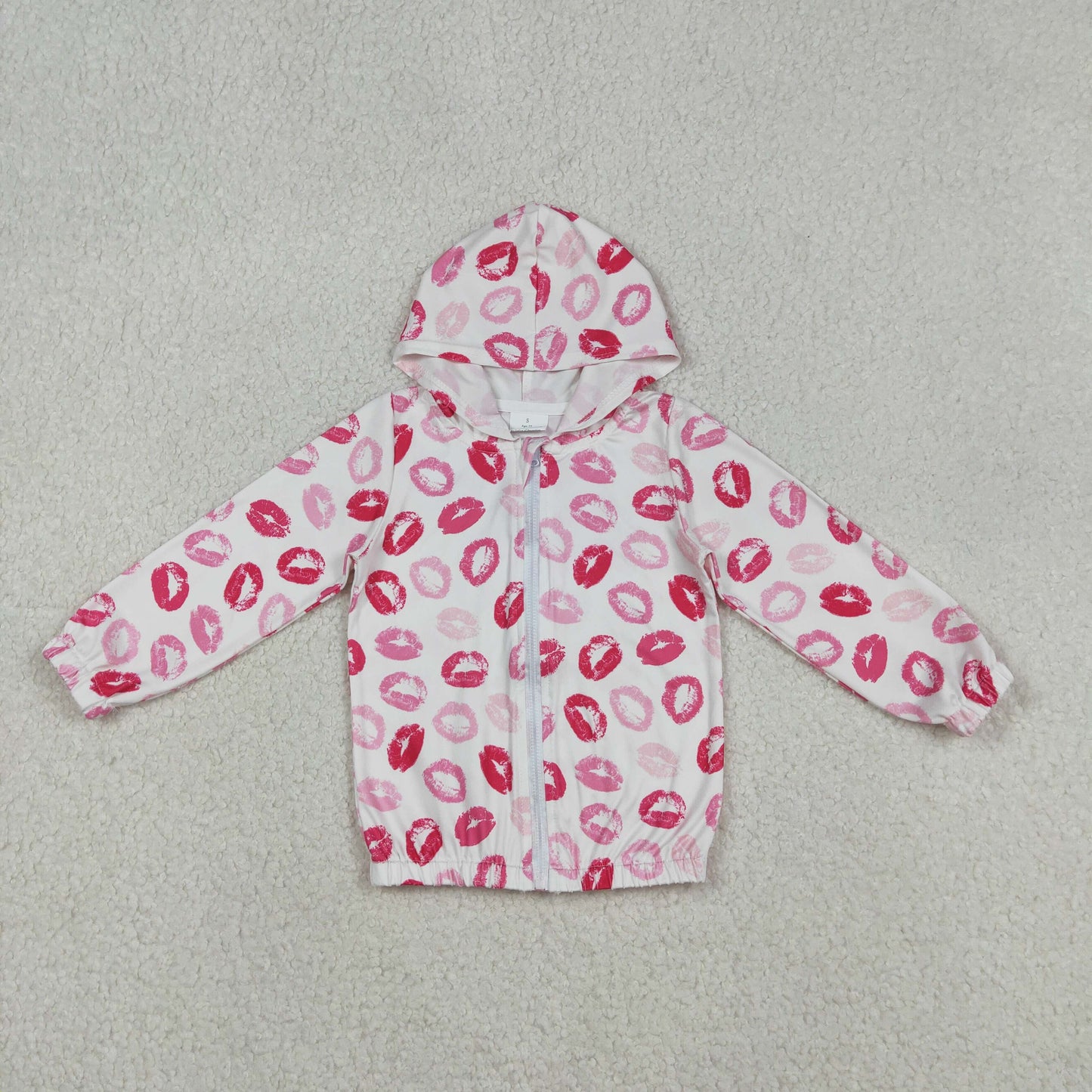 12.12 RTS NO MOQ （In stock）GT1420 Baby Girls Pink Mouths Valentines Zipper Hoodies Jacket Top