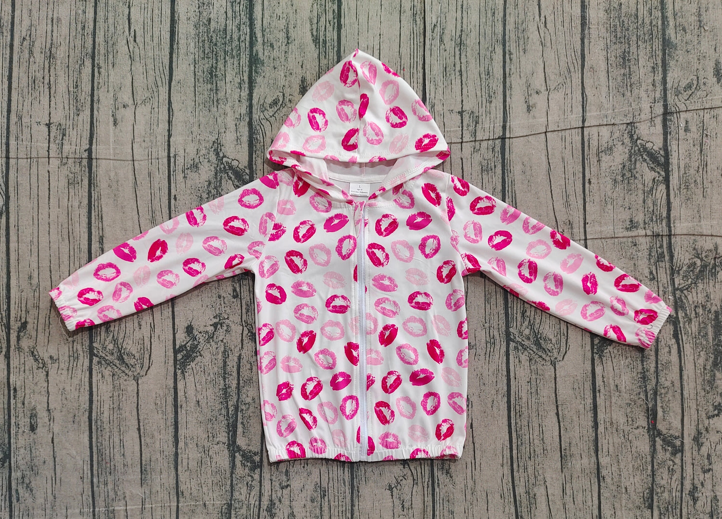 11.20 GT1420 Sample No Moq Baby Girls Pink Mouths Valentine Zipper Hoodies Jacket