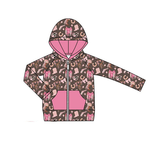 11.7 GT1423 Pre order No Moq Baby Girls Pink Bows Hearts Pockets Zipper Western Hoodies Jackets Top