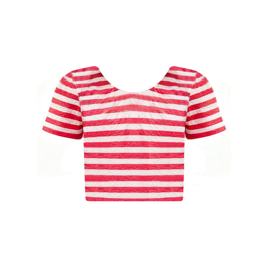 11.8 GT1432 Pre order No Moq Baby Girls Red Stripes Short Sleeve T-shirts Top