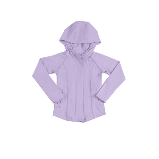 11.12 GT1436 Pre order No Moq Yoga fabric Baby Girls Lavender Long Sleeve Pockets Zipper Yoga Hoodies Jackets Top