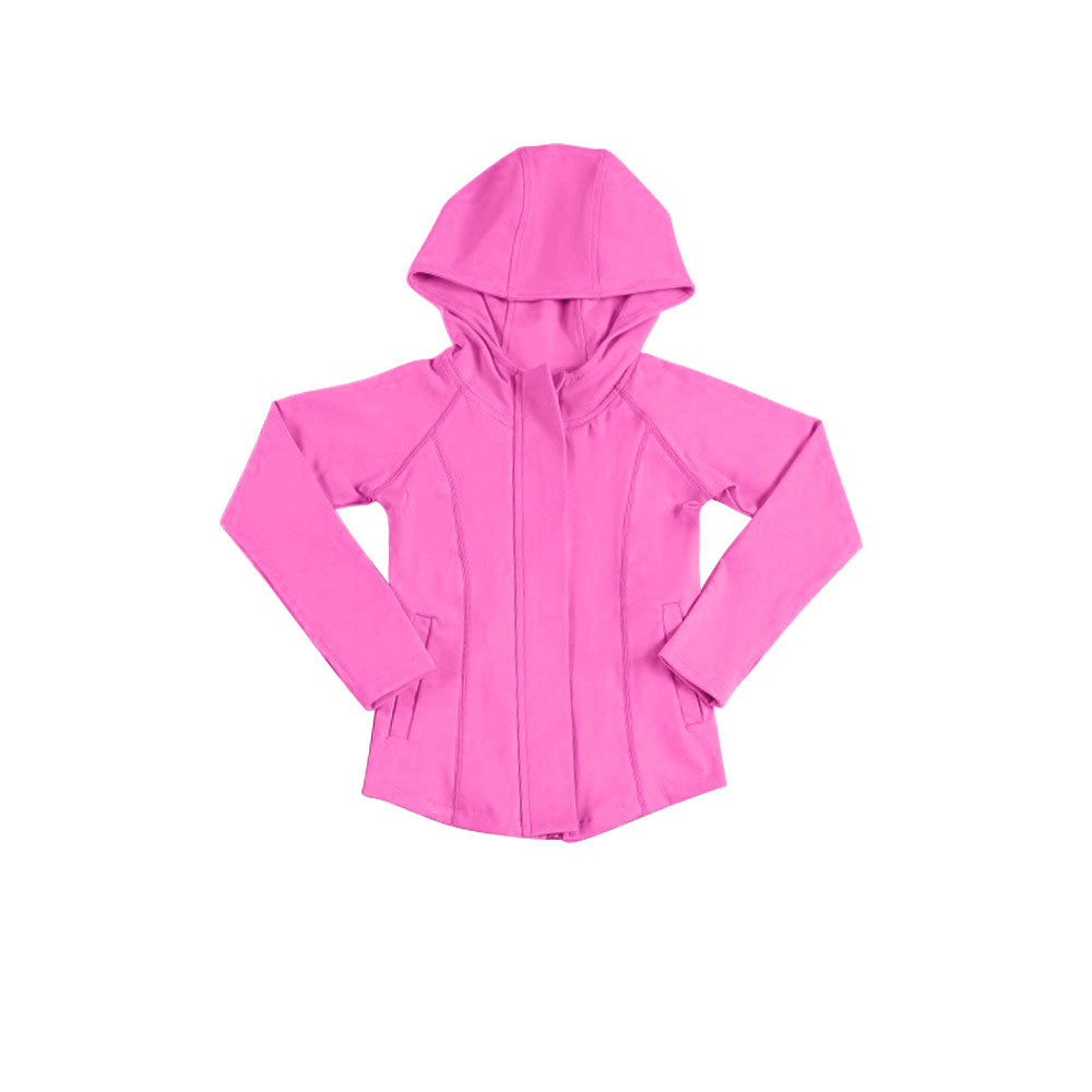 11.12 GT1437 Pre order No Moq Yoga fabric Baby Girls Pink Long Sleeve Pockets Zipper Yoga Hoodies Jackets Top