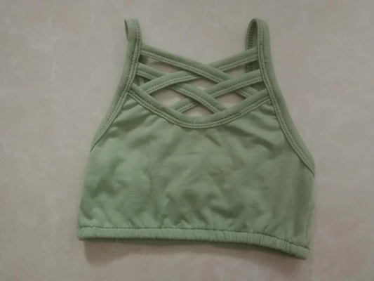 11.12 GT1444 Pre order No Moq Yoga fabric Baby Girls Green Strap Yoga Vests Top