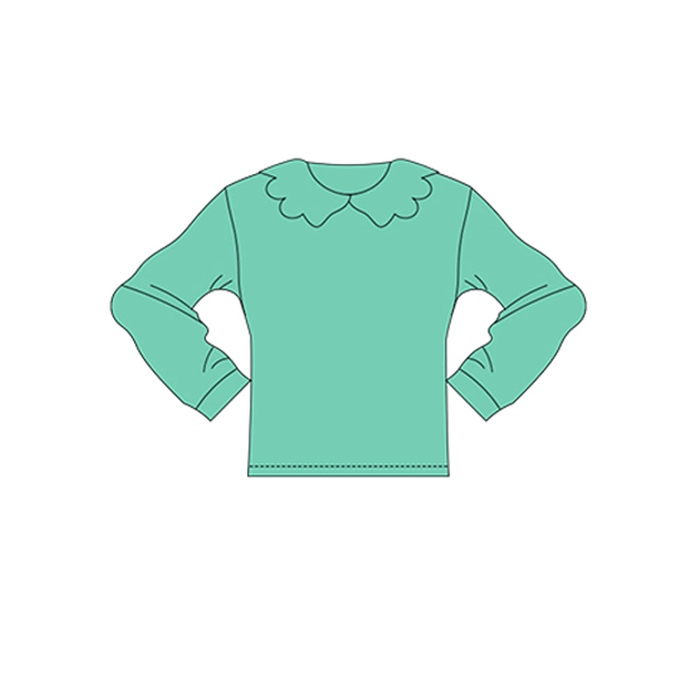 11.13 GT1455 Pre order No Moq Yoga fabric Baby Girls Long Sleeve Green Collar Yoga T-shirts Top